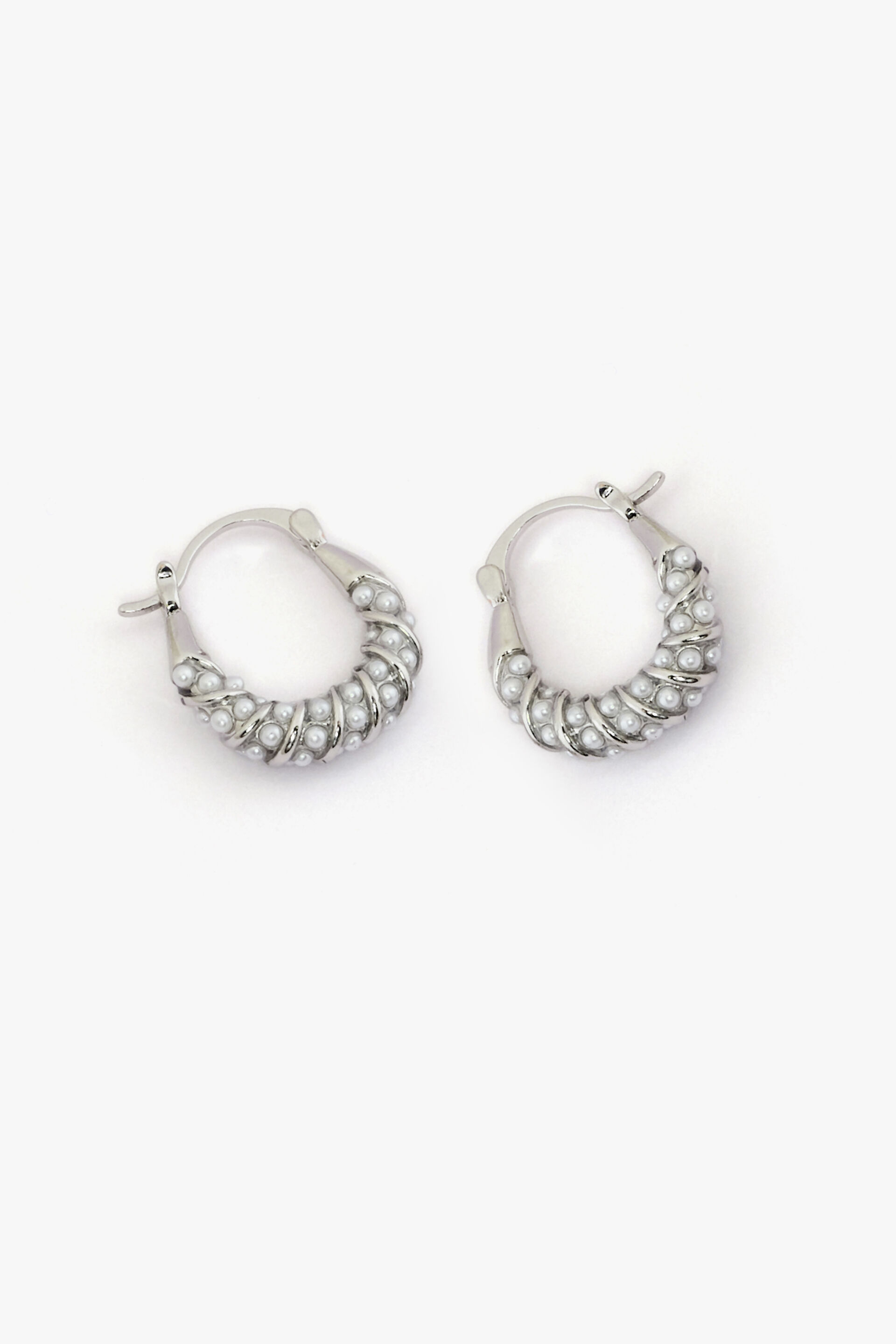 Fully Encrusted Pearl Hoop Earrings, , image 2
